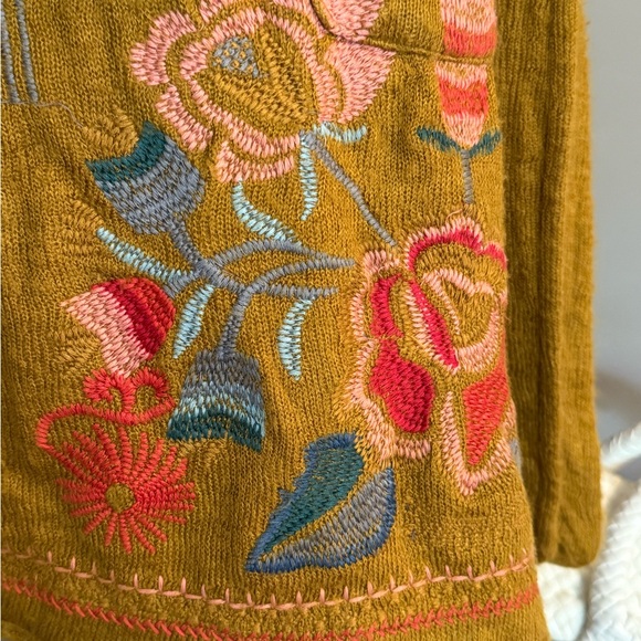 Johnny Was Biya S Heavily Embroidered Mustard Long Floral Knit Hoodie Cotton Mix - Picture 8 of 13